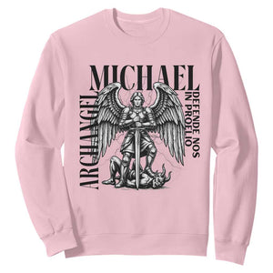 Saint Michael Archangel Defende Nos In Proelio Sweatshirt Christian Faith Gift TS12 Light Pink Print Your Wear