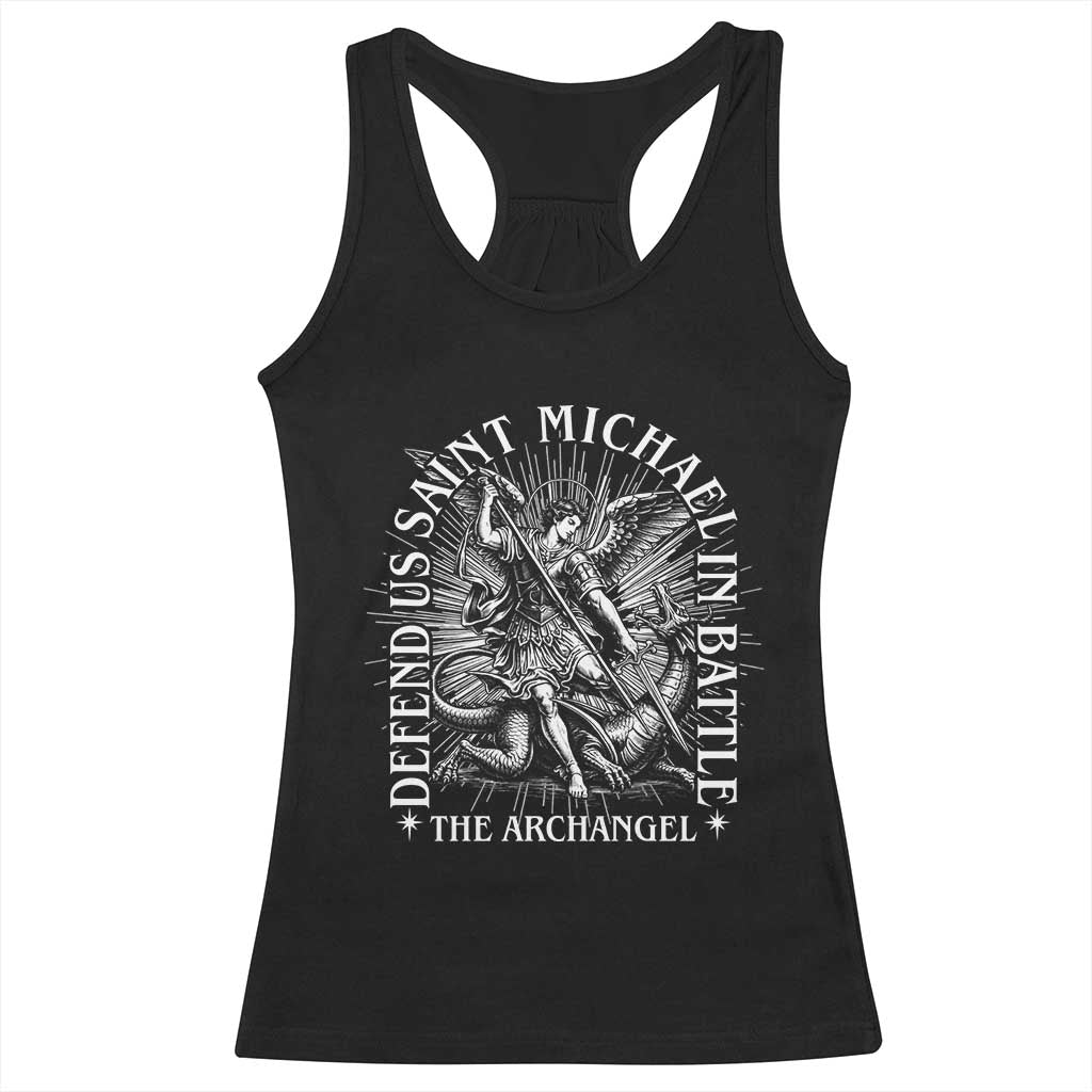 Saint Michael Defend Us In Battle Racerback Tank Top Catholic Protection Gift TS12 Black Print Your Wear
