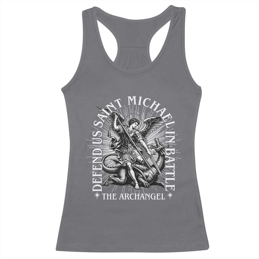 Saint Michael Defend Us In Battle Racerback Tank Top Catholic Protection Gift TS12 Charcoal Print Your Wear