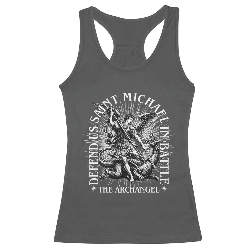 Saint Michael Defend Us In Battle Racerback Tank Top Catholic Protection Gift TS12 Dark Heather Print Your Wear