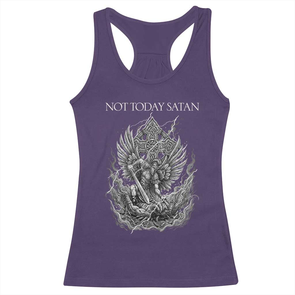 Not Today Satan Racerback Tank Top Saint Michael Fights Evil TS12 Purple Print Your Wear