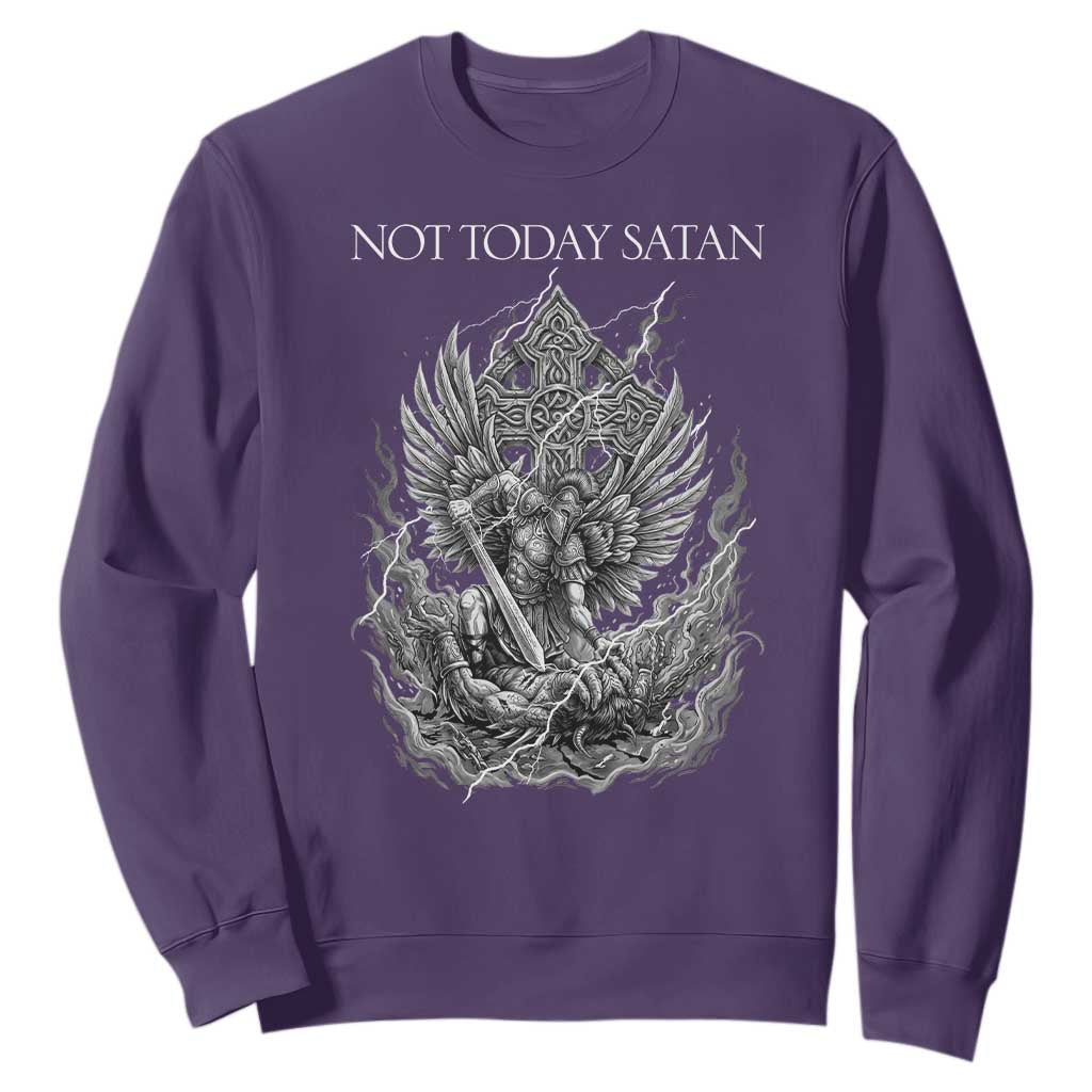 Not Today Satan Sweatshirt Saint Michael Fights Evil TS12 Purple Print Your Wear