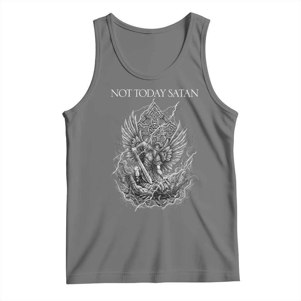 Not Today Satan Tank Top Saint Michael Fights Evil TS12 Black Heather Print Your Wear