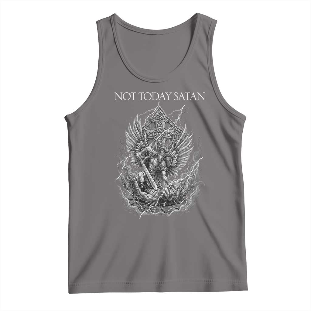 Not Today Satan Tank Top Saint Michael Fights Evil TS12 Deep Heather Print Your Wear