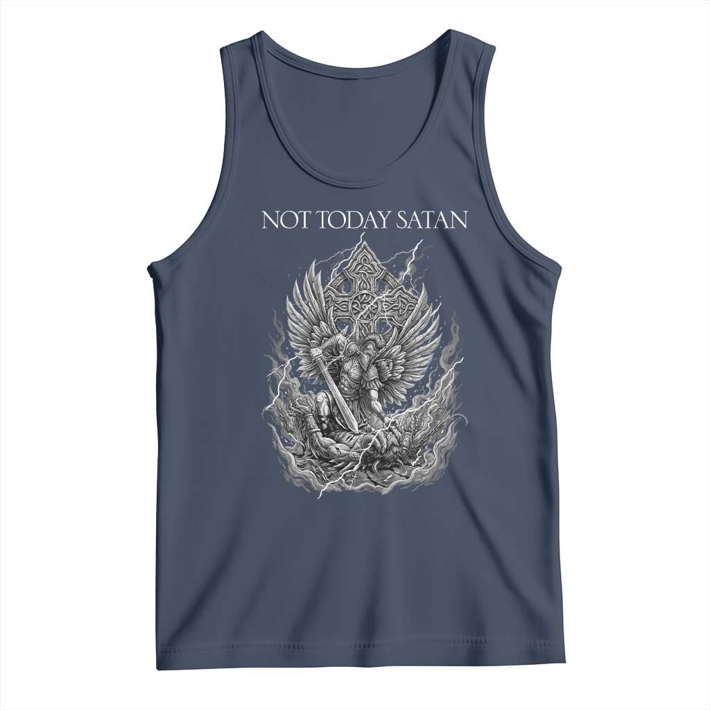 Not Today Satan Tank Top Saint Michael Fights Evil TS12 Navy Print Your Wear
