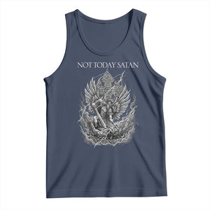 Not Today Satan Tank Top Saint Michael Fights Evil TS12 Navy Print Your Wear