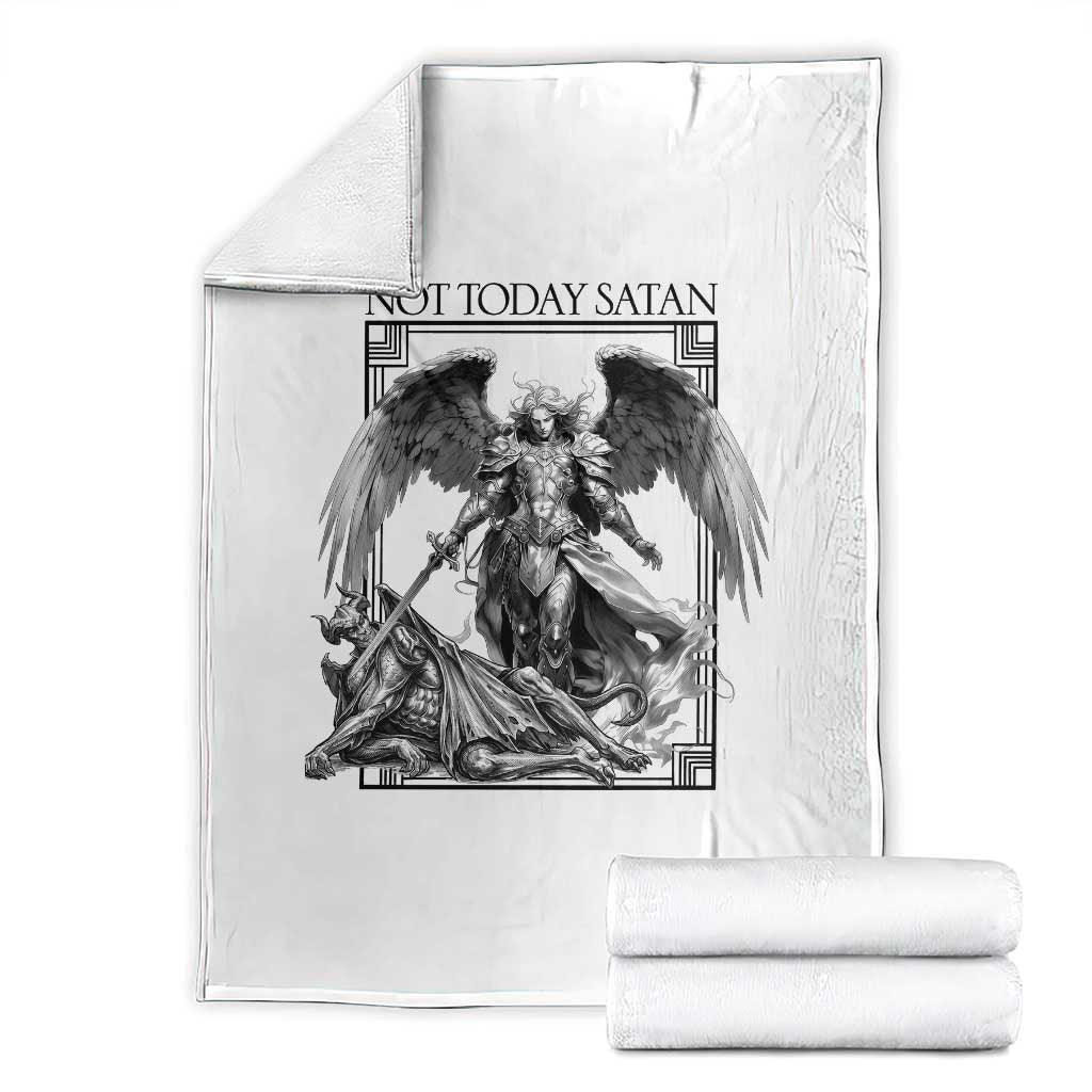 Funny Saint Michael Defeating Satan Throw Blanket Not Today Satan TS12 White Print Your Wear