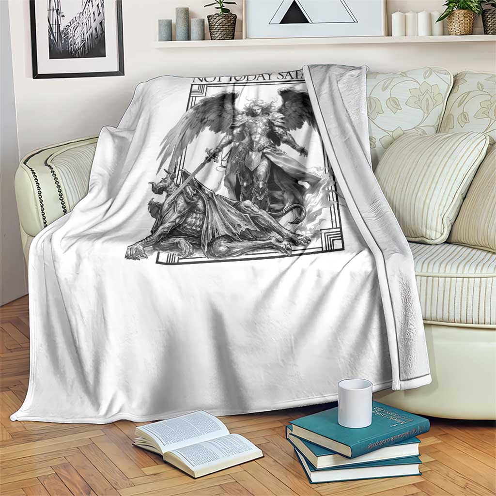 Funny Saint Michael Defeating Satan Throw Blanket Not Today Satan TS12 Print Your Wear
