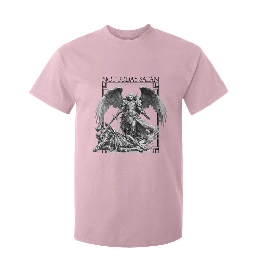 Funny Saint Michael Defeating Satan T Shirt For Kid Not Today Satan TS12 Light Pink Print Your Wear