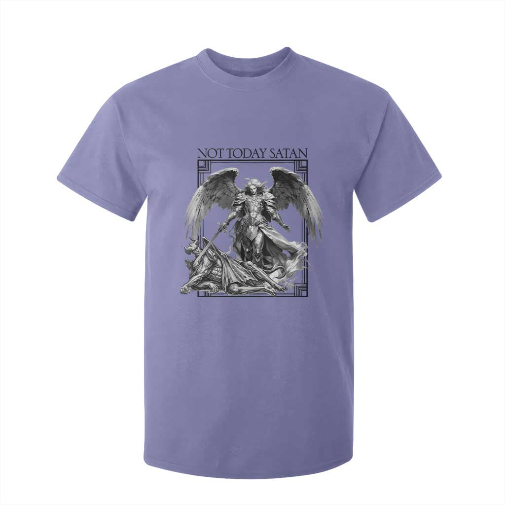 Funny Saint Michael Defeating Satan T Shirt For Kid Not Today Satan TS12 Violet Print Your Wear