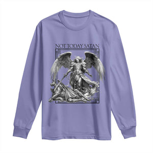 Funny Saint Michael Defeating Satan Long Sleeve Shirt Not Today Satan TS12 Violet Print Your Wear