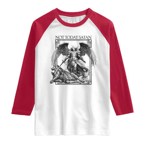 Funny Saint Michael Defeating Satan Raglan Shirt Not Today Satan TS12 White Red Print Your Wear