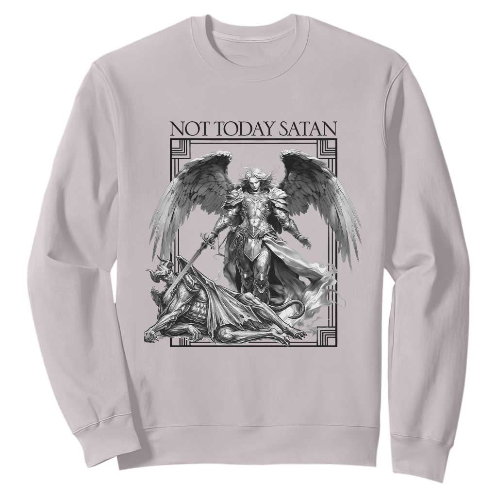 Funny Saint Michael Defeating Satan Sweatshirt Not Today Satan TS12 Ice Gray Print Your Wear