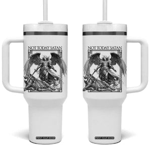Funny Saint Michael Defeating Satan Tumbler With Handle Not Today Satan TS12 One Size: 40 oz White Print Your Wear