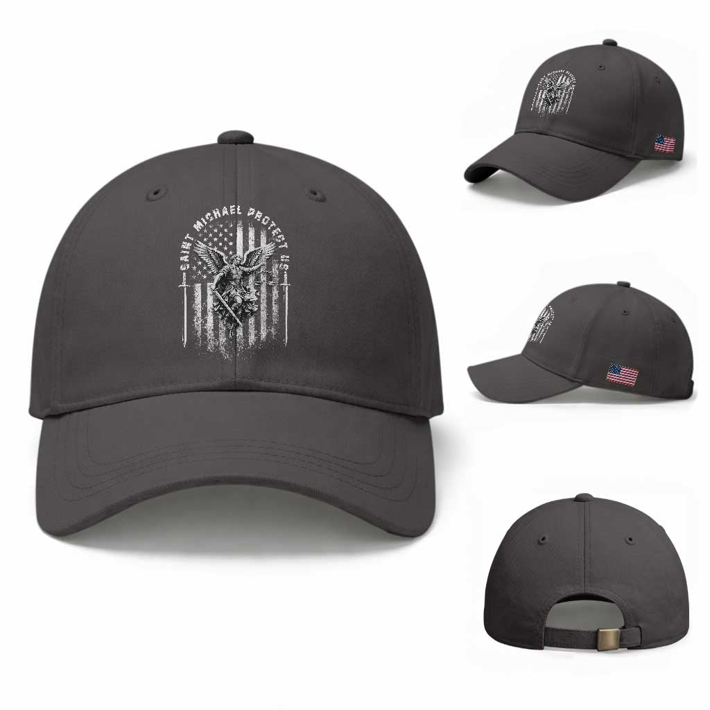 Vintage Saint Michael Archangel Protect Us Prayer Baseball Cap TS12 Baseball Cap Universal Fit Dark Gray Print Your Wear