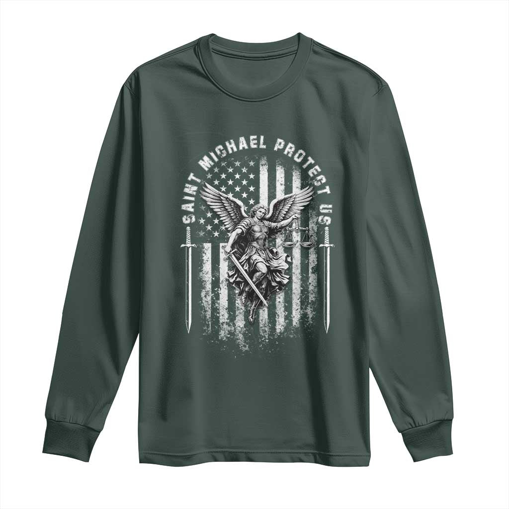 Vintage Saint Michael Archangel Protect Us Prayer Long Sleeve Shirt TS12 Dark Forest Green Print Your Wear