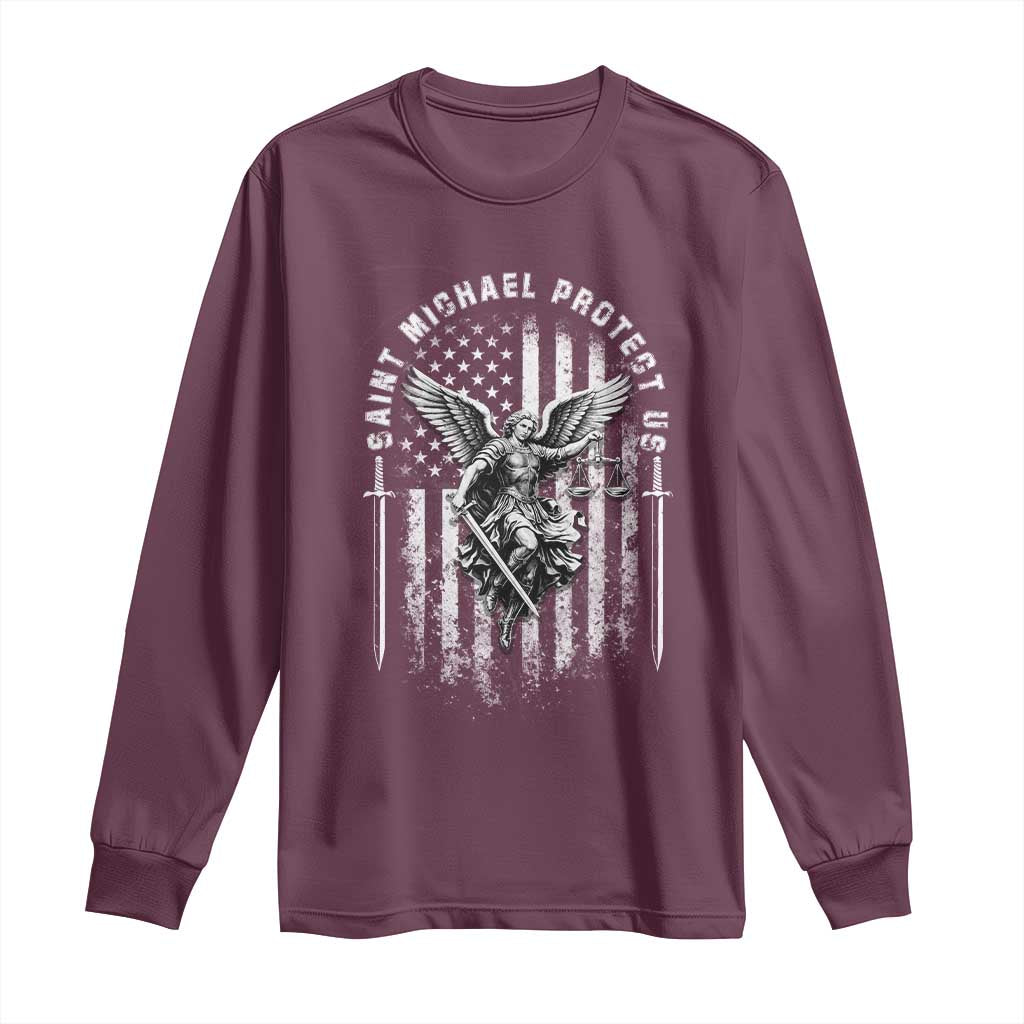 Vintage Saint Michael Archangel Protect Us Prayer Long Sleeve Shirt TS12 Maroon Print Your Wear