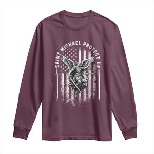 Vintage Saint Michael Archangel Protect Us Prayer Long Sleeve Shirt TS12 Maroon Print Your Wear