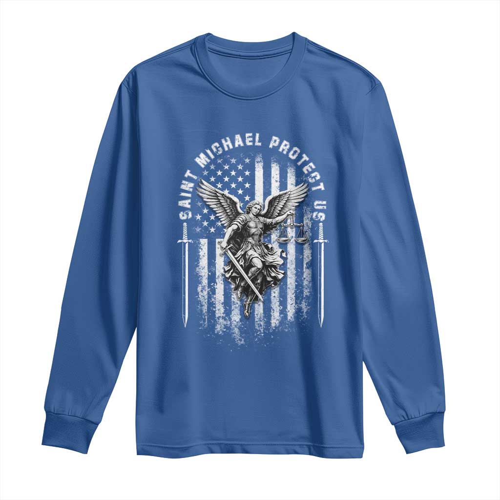 Vintage Saint Michael Archangel Protect Us Prayer Long Sleeve Shirt TS12 Royal Blue Print Your Wear