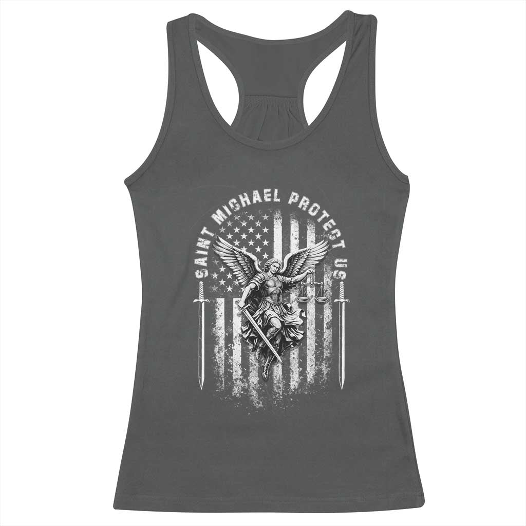 Vintage Saint Michael Archangel Protect Us Prayer Racerback Tank Top TS12 Dark Heather Print Your Wear
