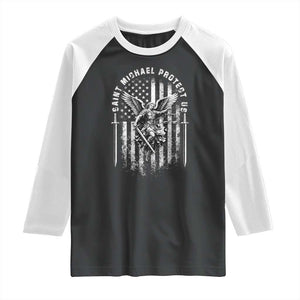 Vintage Saint Michael Archangel Protect Us Prayer Raglan Shirt TS12 Black White Print Your Wear
