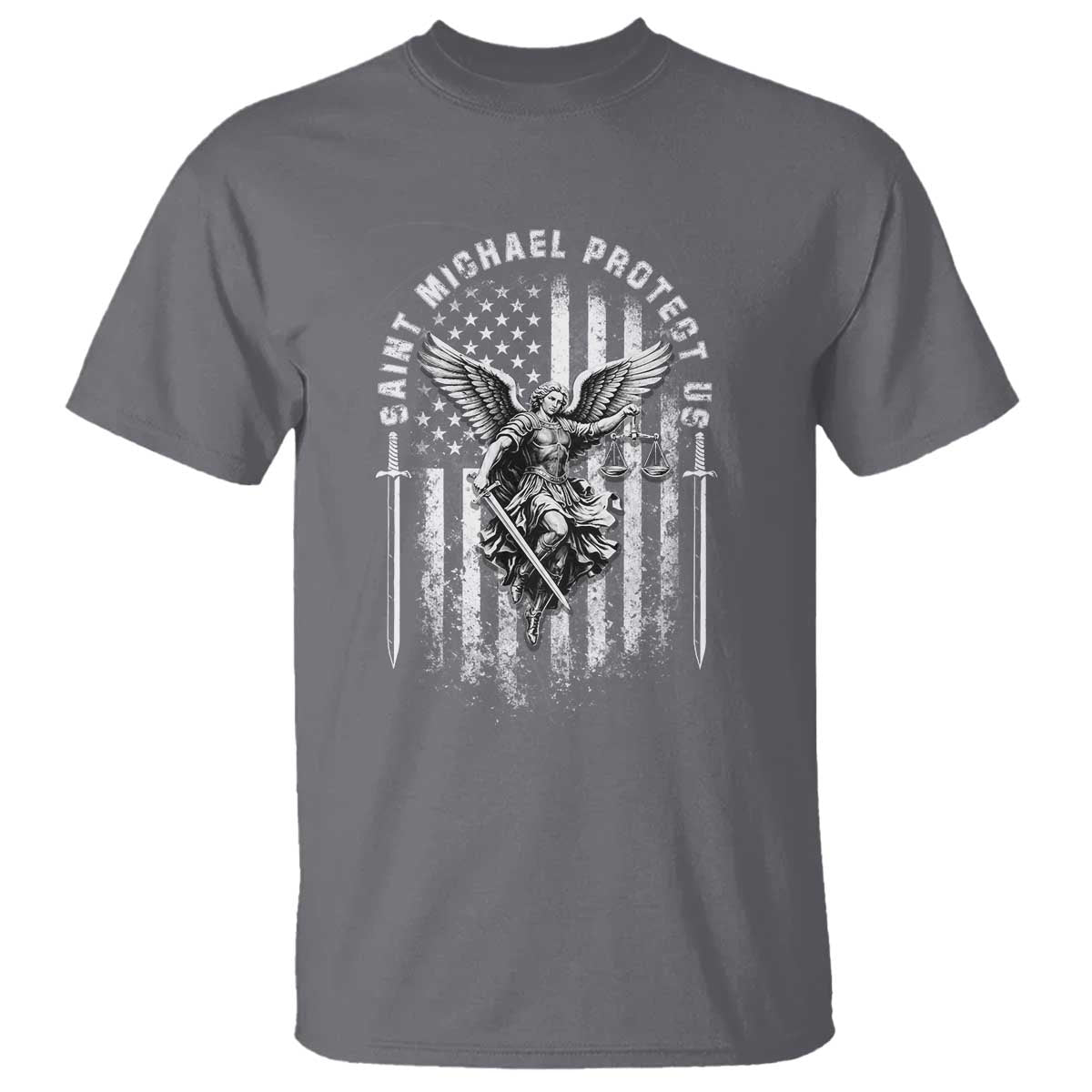 Vintage Saint Michael Archangel Protect Us Prayer T Shirt TS12 Charcoal Print Your Wear