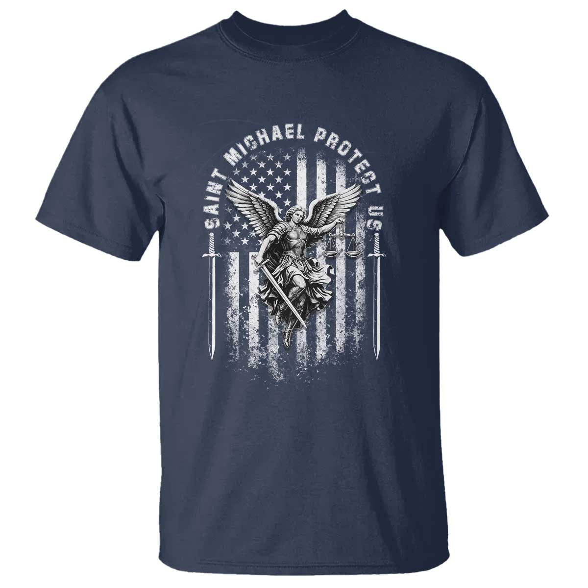 Vintage Saint Michael Archangel Protect Us Prayer T Shirt TS12 Navy Print Your Wear