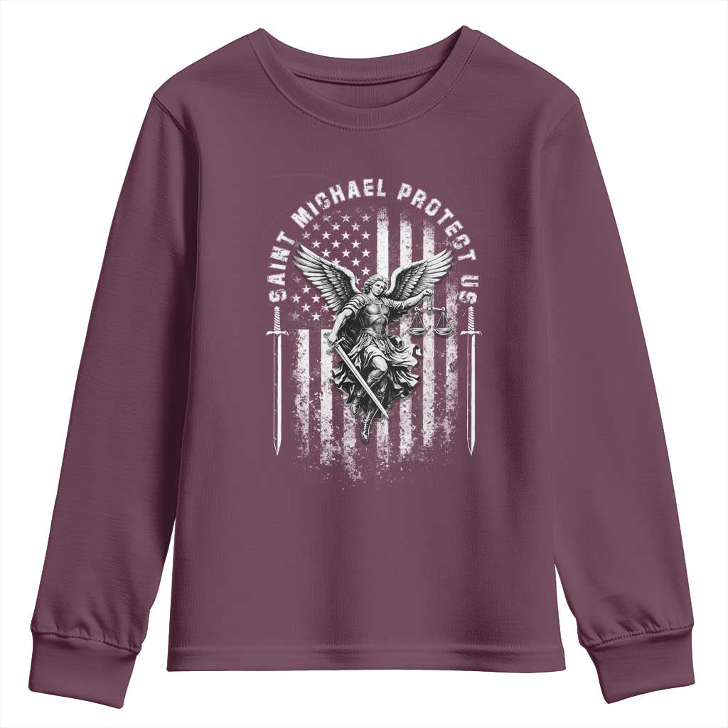 Vintage Saint Michael Archangel Protect Us Prayer Youth Sweatshirt TS12 Maroon Print Your Wear