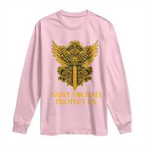Vintage Catholic Saint Michael Protect Us Long Sleeve Shirt Religious Gift TS12 Light Pink Print Your Wear