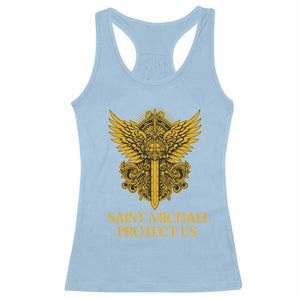 Vintage Catholic Saint Michael Protect Us Racerback Tank Top Religious Gift TS12 Light Blue Print Your Wear