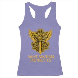 Vintage Catholic Saint Michael Protect Us Racerback Tank Top Religious Gift TS12 Violet Print Your Wear