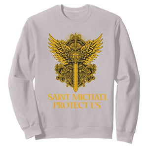 Vintage Catholic Saint Michael Protect Us Sweatshirt Religious Gift TS12 Ice Gray Print Your Wear