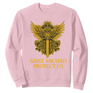 Vintage Catholic Saint Michael Protect Us Sweatshirt Religious Gift TS12 Light Pink Print Your Wear