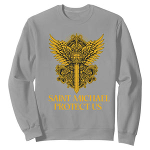 Vintage Catholic Saint Michael Protect Us Sweatshirt Religious Gift TS12 Sport Gray Print Your Wear
