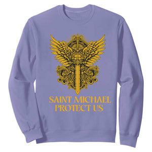 Vintage Catholic Saint Michael Protect Us Sweatshirt Religious Gift TS12 Violet Print Your Wear