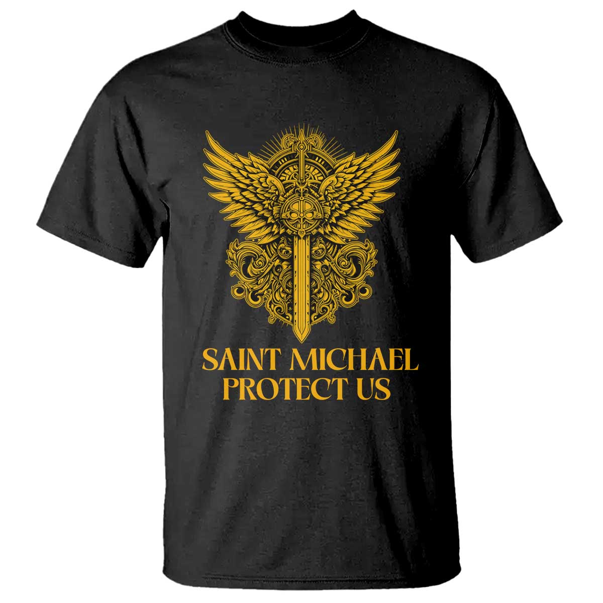 Vintage Catholic Saint Michael Protect Us T Shirt Religious Gift TS12 Black Print Your Wear