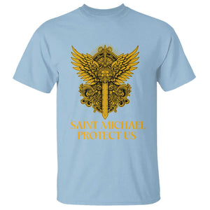 Vintage Catholic Saint Michael Protect Us T Shirt Religious Gift TS12 Light Blue Print Your Wear