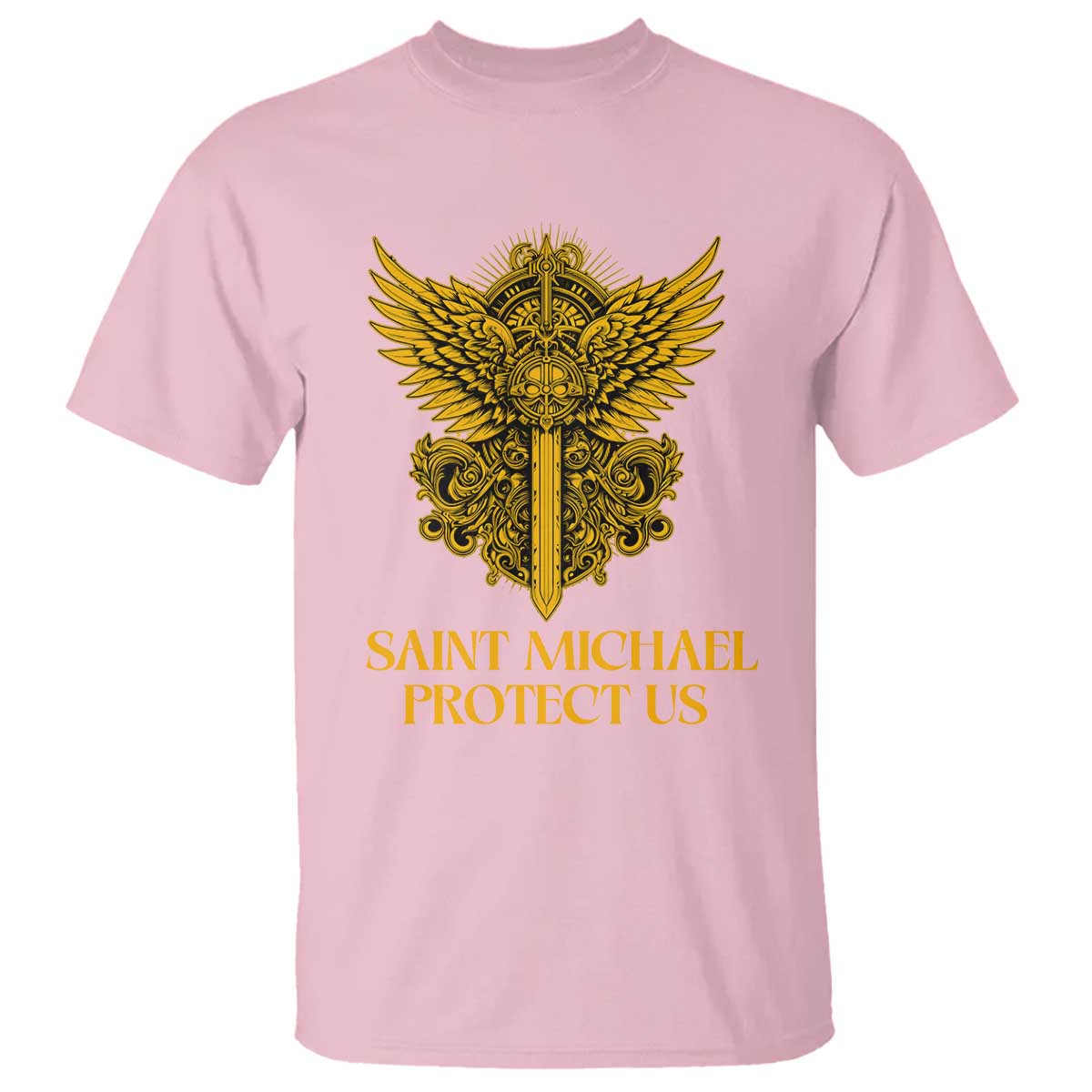 Vintage Catholic Saint Michael Protect Us T Shirt Religious Gift TS12 Light Pink Print Your Wear