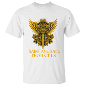Vintage Catholic Saint Michael Protect Us T Shirt Religious Gift TS12 White Print Your Wear