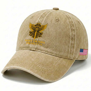 Vintage Catholic Saint Michael Protect Us Washed Cotton Baseball Cap Religious Gift TS12 Print Your Wear