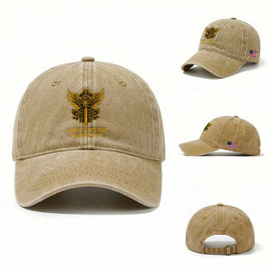 Vintage Catholic Saint Michael Protect Us Washed Cotton Baseball Cap Religious Gift TS12 Washed Cap Universal Fit Khaki Print Your Wear