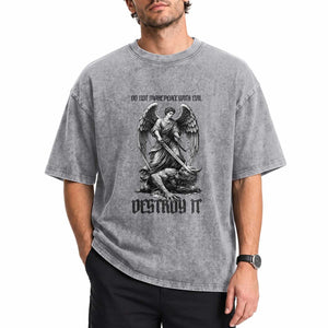 Do Not Make Peace With Evil Washed Cotton T-Shirt Archangel Saint Michael