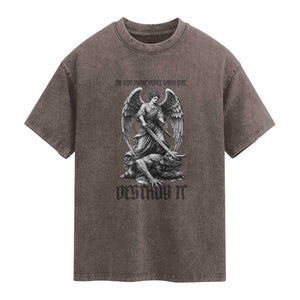 Do Not Make Peace With Evil Washed Cotton T-Shirt Archangel Saint Michael