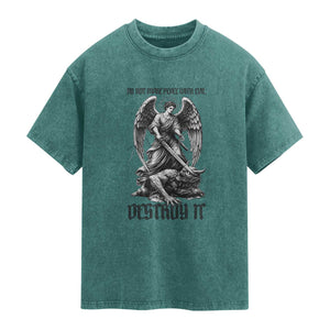 Do Not Make Peace With Evil Washed Cotton T-Shirt Archangel Saint Michael