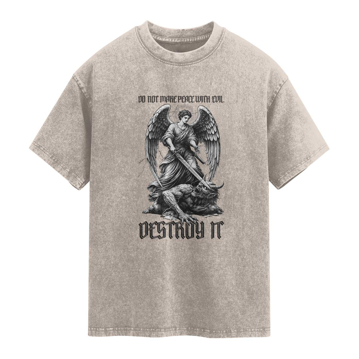 Do Not Make Peace With Evil Washed Cotton T-Shirt Archangel Saint Michael