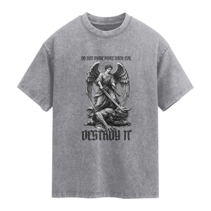 Do Not Make Peace With Evil Washed Cotton T-Shirt Archangel Saint Michael