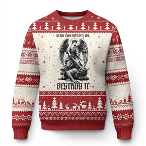 Do Not Make Peace With Evil Ugly Christmas Sweater Archangel Saint Michael TS12 Beige Red Print Your Wear