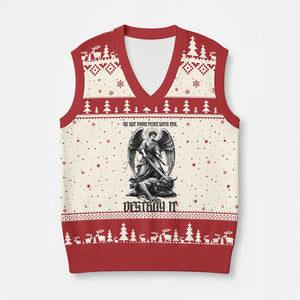 Do Not Make Peace With Evil V-Neck Knit Sweater Vest Archangel Saint Michael TS12 Beige Red Print Your Wear