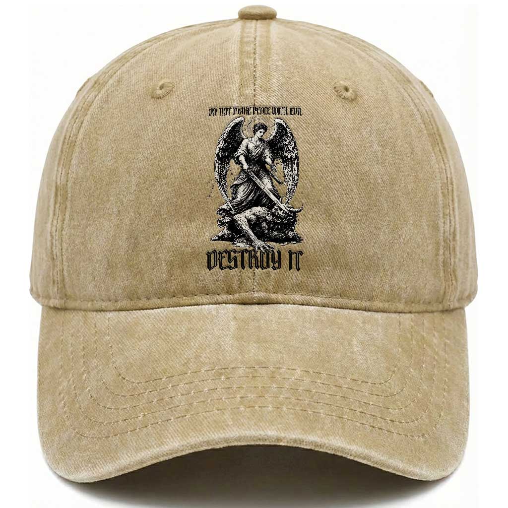 Do Not Make Peace With Evil Washed Cotton Baseball Cap Archangel Saint Michael TS12 Print Your Wear