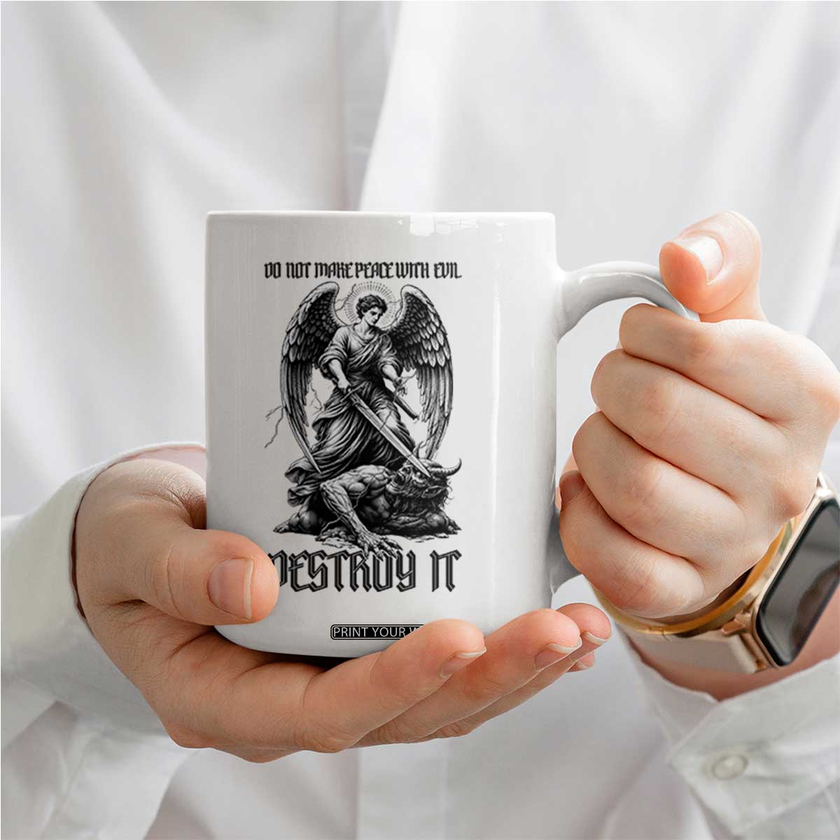 Do Not Make Peace With Evil Coffee Mug Archangel Saint Michael TS12 Print Your Wear